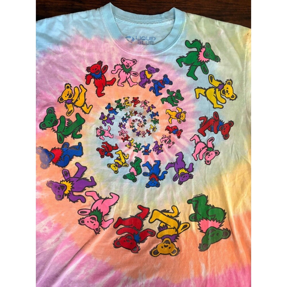 Liquid Blue 1995 Greatful Dead Men’s L 100%Cotton Tye Dye Spiral Pattern Bears